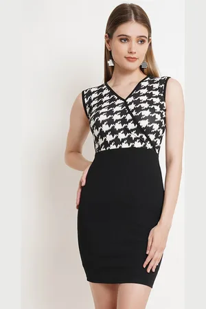 Popwings Black & White Bodycon Wrap Dress