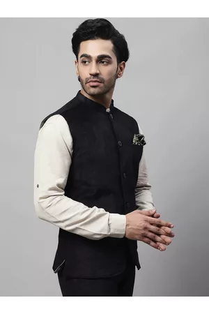 Even Men Woven Designed Nehru Jacket With Welt Pockets