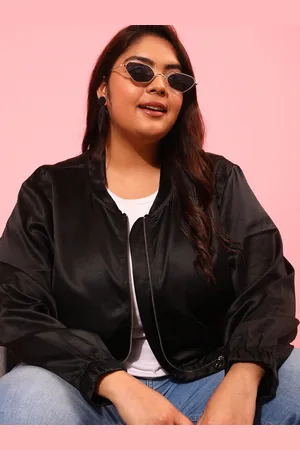 CURVY STREET Women Black Crop Bomber Jacket