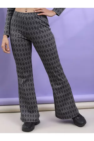 Tokyo Talkies Women Geometric Self Design Slip On Bootcut Trousers