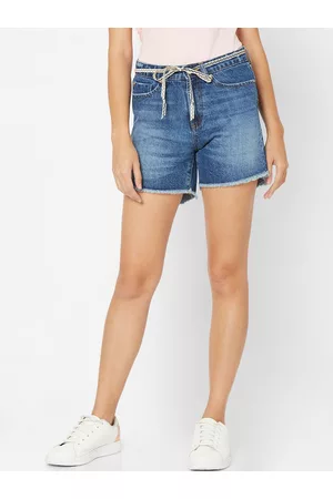 SPYKAR Women Blue Washed Denim Shorts