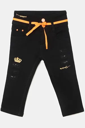 V-Mart Girls Black High-Rise Embellished Cotton Jeans