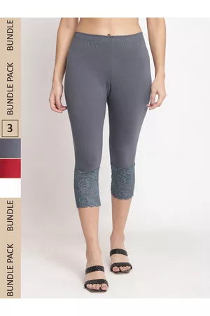 GRACIT Pack Of 3 Skinny Fit Cotton Lycra Capris With Hem Lace