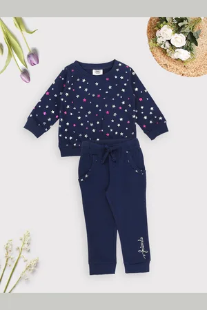 MeeMee Girls Printed Pure Cotton Sweatshirt with Trousers Clothing Set