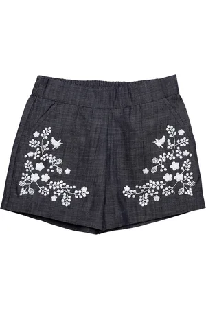 Cherry Crumble Girls Grey Self Design Regular Fit Denim Shorts