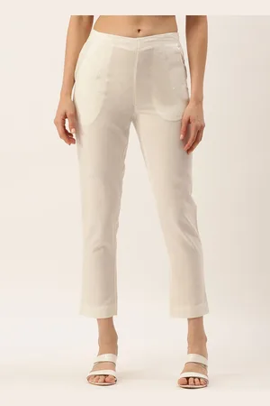 De Moza Women Slim Fit Cotton Cropped Cigarette Trousers