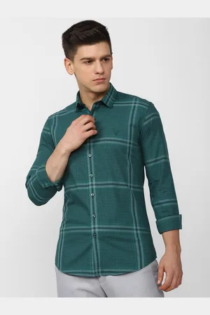 V Dot Men Green Slim Fit Windowpane Checks Checked Casual Shirt
