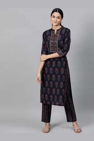 indo street Ethnic Motifs Printed Sequinned Pure Cotton Kurta with Trousers