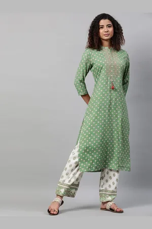 indo street Ethnic Motifs Woven Design Thread Work Straight Kurta with Trousers