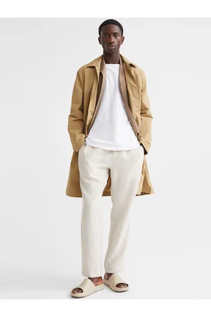 H&M Men White Regular Fit Linen Trousers