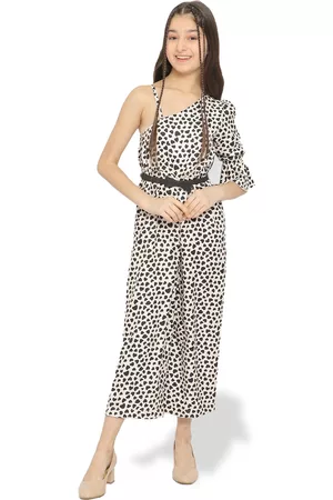 Natilene Girls Printed One-Shoulder Basic Jumpsuit With Waist Belt