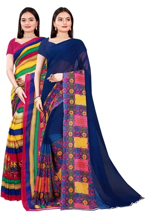 Florence Navy Blue & Yellow Pure Georgette Saree Pack of 2