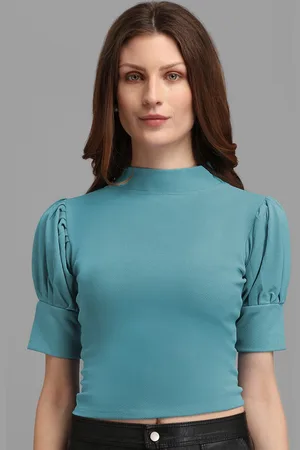 PURVAJA Women Turquoise Blue Crop Top
