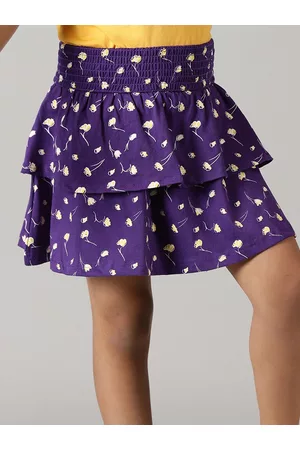 KiddoPanti Girls Polka Dot Printed Pure Cotton Layered Skirt