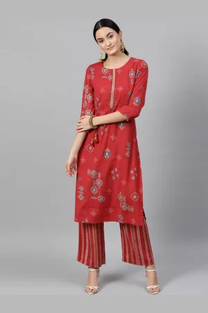 indo street Ethnic Motifs Printed Beads & Stones Straight Kurta with Palazzos