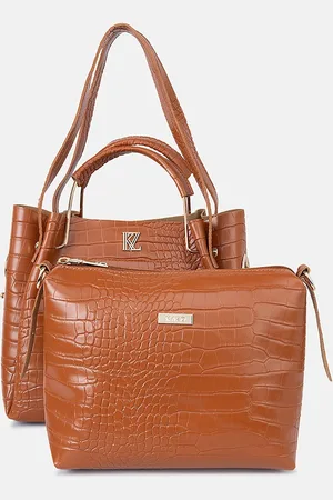 Kazo Brown Textured PU Structured Handheld Bag