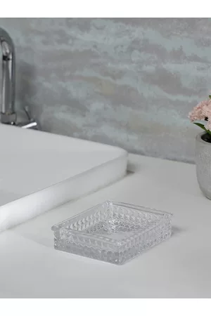 Pure Home and Living Transparent Clear Diamond Textured Glass Soap Dish