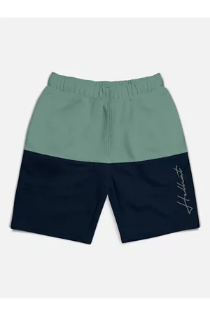 HELLCAT Boys Mid Rise Colorblocked Cotton Sports Shorts
