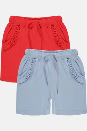 KiddoPanti Girls Pack of 2 Frill Pocket Pure Cotton Hot Shorts