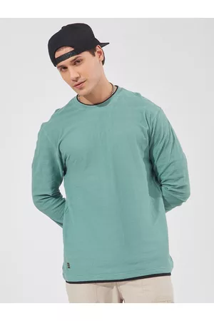 Maniac Men Self Design Long Sleeves Round Neck Cotton Slim Fit T-shirt