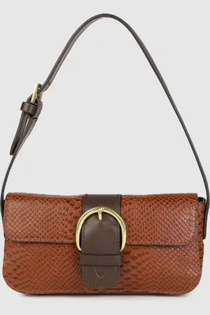 Hidesign Women Tan Brown Animal Textured Leather Structured Shoulder Bag
