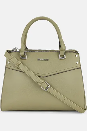 Pantaloons Green PU Structured Handheld Bag