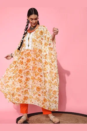 indo street Floral Printed Gotta Patti Kaftan Kurta
