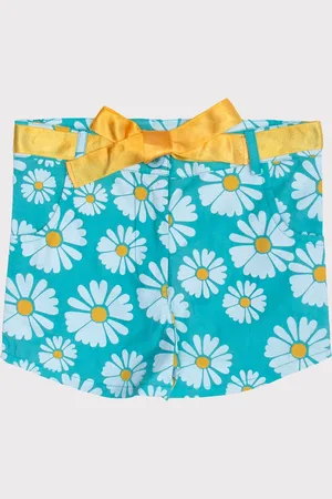 Nino Bambino Girls Floral Printed Cotton Shorts With Satin Belt