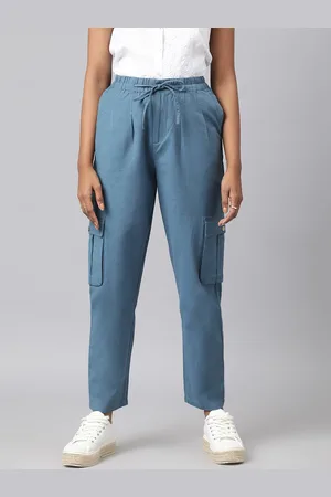 Fabindia Women Blue Regular Fit Joggers Trousers