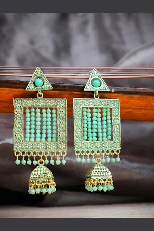 ANIKAS CREATION Gold Plated Square Shape Jhumkas Earrings