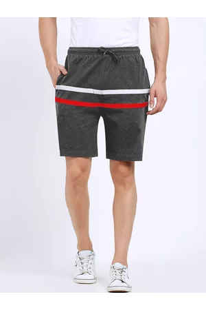 Maniac Men Charcoal Grey & White Colorblocked Slim Fit Regular Shorts