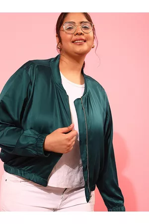 CURVY STREET Plus Size Mock Collar Bomber Jacket
