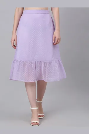 NEUDIS Women Purple Solid Chiffon Self-Design Knee-Length A-Line Skirt
