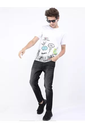 Ketch Men White Printed Slim Fit Cotton T-shirt