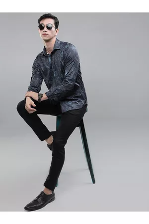 Highlander Men Floral Printed Knitted Party Wear Casual Shirt