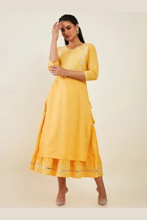 Soch Round Neck Floral Embroidered Cotton Fit And Flare Ethnic Dress