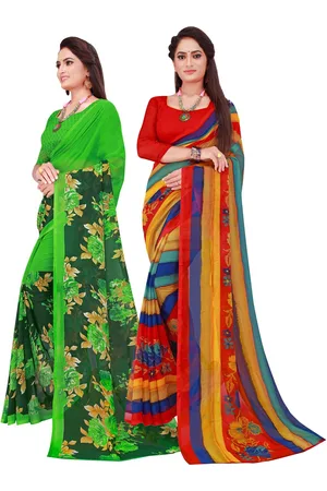 Kalini Red & Green Printed Pure Georgette Saree Pack Of 2