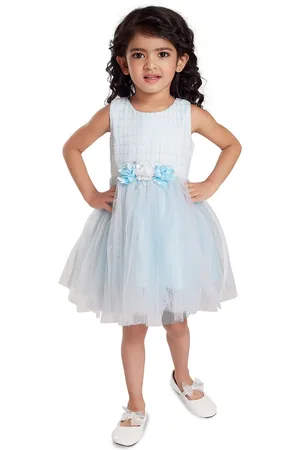 Peppermint Girls Self Design Net Sleeveless Fit and Flare Dress