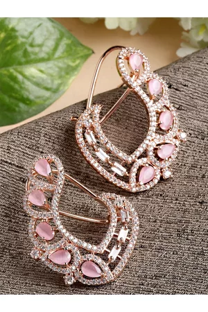 karatcart Women Rose Gold Plated American Diamond Hoop Earrings