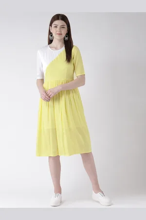 DODO & MOA Women Yellow & White Colourblocked Midi Dress