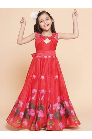 Bhama Girls Floral Printed Cut -Out Gown