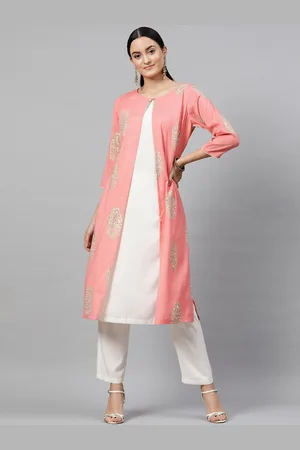 indo street Layered Floral Printed Straight Kurta With Trousers