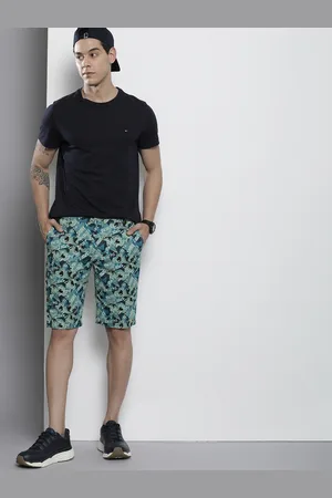 The Indian Garage Co Men Grey & Green Printed Slim Fit Denim Shorts
