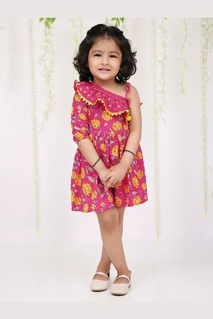 KID1 Girls Floral Printed One shoulder Fit & Flare Dress