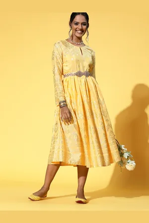 Sangria Bright Yellow Ethnic Motifs Ethnic Motifs Dress