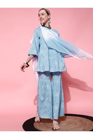 indo street Women Bandhani Printed Kurti & Sharara With Dupatta