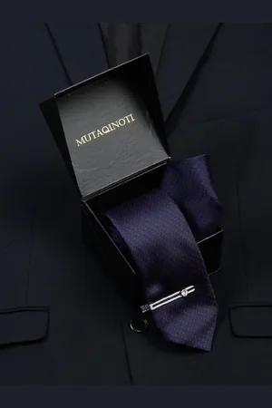 LOUIS STITCH Men Dotted Pattern Blue Italian Silk Necktie Accessory Gift Set