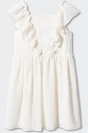 MANGO Girls Self-Striped Ruffled Detail Fit & Flare Dress