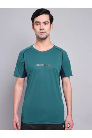 TECHNOSPORT Men Turquoise Blue Antimicrobial Applique Training or Gym T-shirt