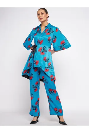 Antheaa Printed Satin Top & Trousers Co-Ords Set